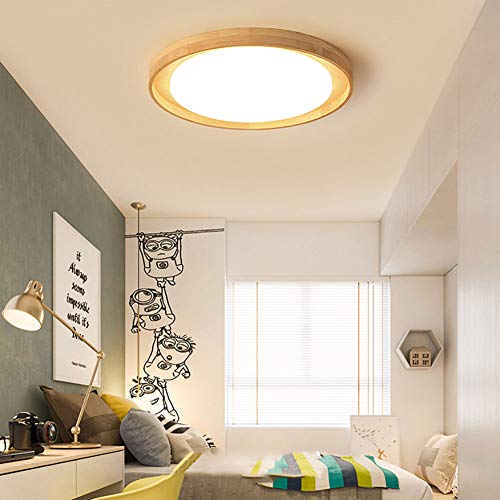 Plafonnier LED bois 18W variable rond YangRy 38cm pour eclairage de chambre
