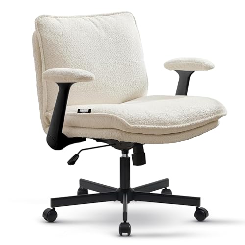 Image of DROGO Zen Pro Criss Cross Legged Office Chair for Work from Home with Flip-Up Armrest & Wide Thick Cushion Seat | Computer Study Chair with Adjustable Height, Recline & Heavy Duty Metal Base (Beige)