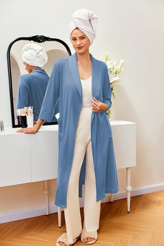 Image of Ekouaer Robes for Women Long Waffle Knit Bathrobe Shawl Collar House Coats