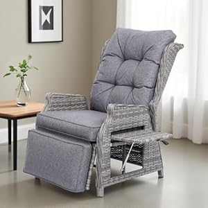 COMLAX FIELD Gartensessel mit Liegefunktion Wetterfest, Relaxsessel Verstellbar, Relaxliege für Innen, Gartenliege und Loungesessel aus Rattan, Dunkelgrau