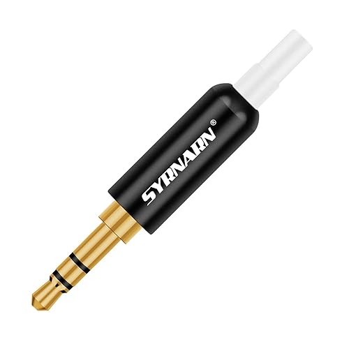 SYRNARN Paquete de 3 conectores de aluminio 3.5 con abrazaderas de enchufe de cola de 18 de pulgada, 0.138 in, 3 polos, estéreo macho chapado en