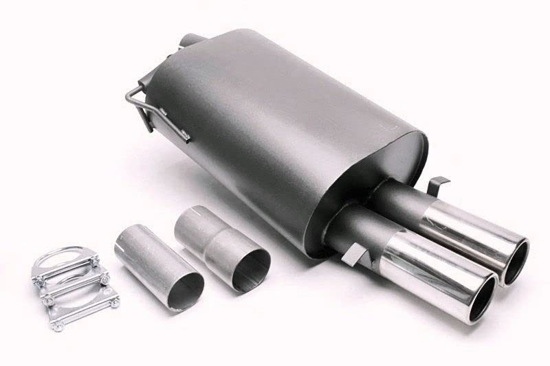 Sportendschalldämpfer Sportauspuff Endschalldämpfer Stahl 2x76mm rund gebördelt mit ABE für 5er E39 520i-528i 5/D - Eintragungsfrei - 1034161