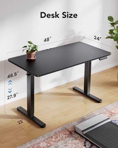 Image of HUANUO Electric Standing Desk, Height Adjustable Desk, 4 Memory Height Settings, Black Sit to Stand Up Desk for Home Office, with Headphone Hook, Cable Manager