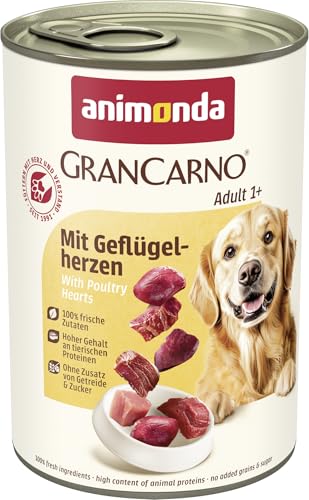 animonda GranCarno Adult mit Geflügelherzen (6 x 400 g), Hunde Nassfutter für ausgewachsene Tiere, Nassfutter für Hunde mit 100% frischen, fleischlichen Zutaten, Hundefutter ohne Getreide