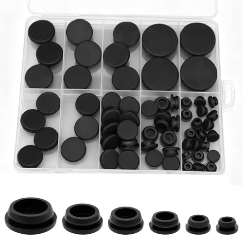 62Pcs Rubber Plug, Various Sizes of Round Hole Silicone Tool, Rubber Plugs for Round Holes, Silicone Hole Plugs Suitable for Car Wiring Furniture Black