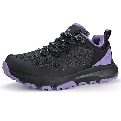 OUTJET Women's Waterproof Hiking Shoes Lightweight Comfortable Outdoor Walking Trails Sneakers Black