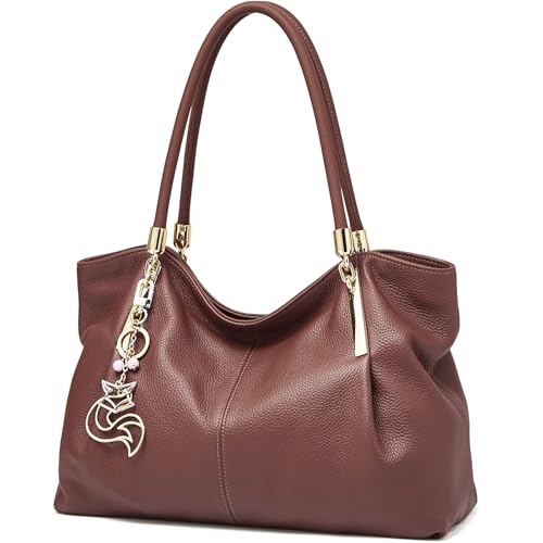 FOXLOVER Cow Leather Tote Bag for Women with Metal Charm