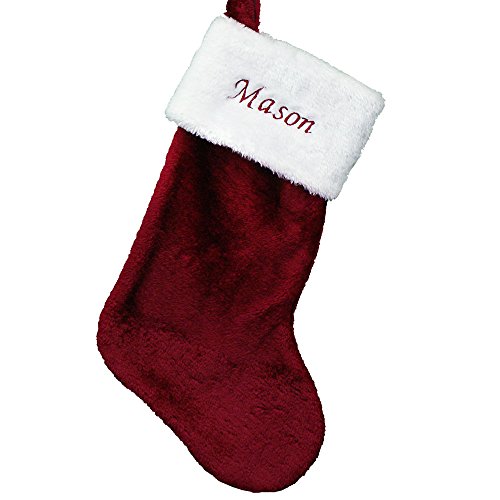 GiftsForYouNow Embroidered Burgundy Plush Personalized Christmas Stocking, Customized Stocking with Name, Stocking for The Mantle