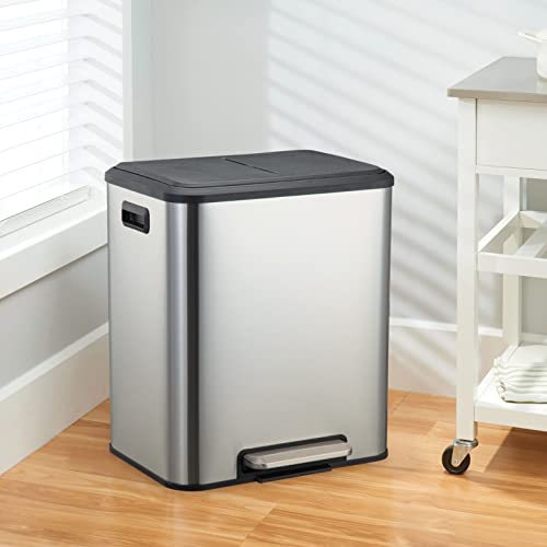 GAOMON Kitchen Dual Trash Can and Recycling Bin, 2 x 4 Gallon Stainless Steel Trash Can, 30 Liter, Removable Inner Bin and Soft Close Lid, Suitable for Home, Office, Business - Silver by GAOMON - Used condition - Image 5