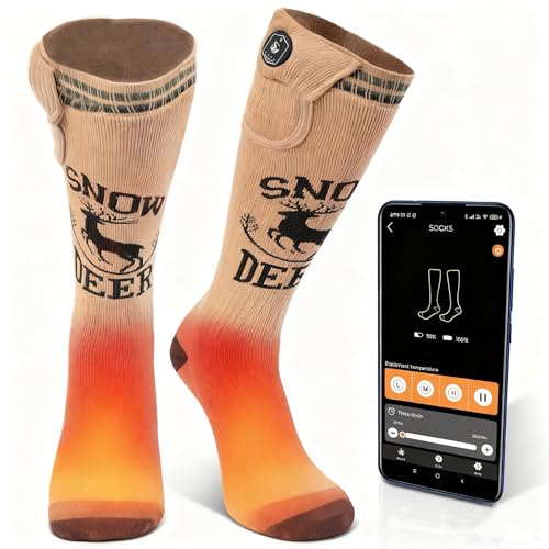 SNOW DEER Hunting Heated Socks with App Control for Men Women, Rechargeable Electric Heating Warm Sock for Motorcycle Hunting Ski Hiking Cold Winter Work Washable
