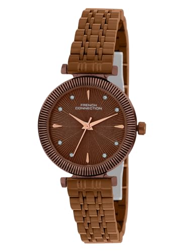 Image of French Connection Textured Brown Round Dial with Brown Stainless Steel Metal Strap Watch - for Womens FCN0133BRM