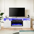 Anystyle Electric Fireplace Entertainment Center for up to 75" TVs - High Gloss Stand with 30" Fireplace, LED Console Table for Living Rooms, White