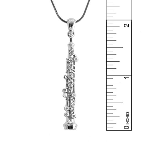 Spinningdaisy Crystal Oboe Music Instrument Necklace (Silver)