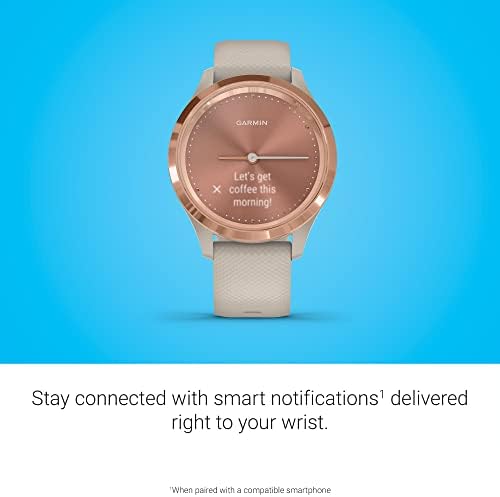 Garmin vivomove 3S, Smaller sized, Hybrid Connected GPS Smartwatch with Real Watch Hands and Hidden Touchscreen Display, Rose Gold with Light Sand Silicone Band