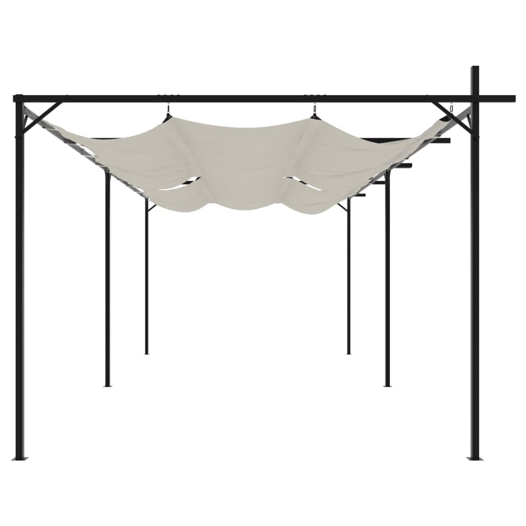 Pergola z rozsuwanym dachem, kremowa, 589 x 292 x 230 cm, malowana proszkowo rama stalowa, dach poliestrowy, pawilon ogrodowy na taras, balkon, imprezę w ogrodzie, wydarzenie, grillowanie