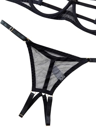 Image of Lilosy Sexy Underwire Floral Lace Sheer Lingerie Set for Women See Through Bra and Panty 2 Piece