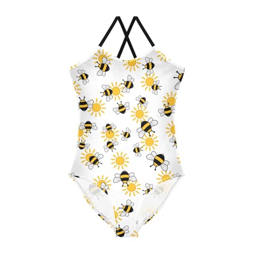 Bee Insect Girls One Piece Swimsuits Cute Bee Sport Halter Swimwear Beach Bathing Suit 3T