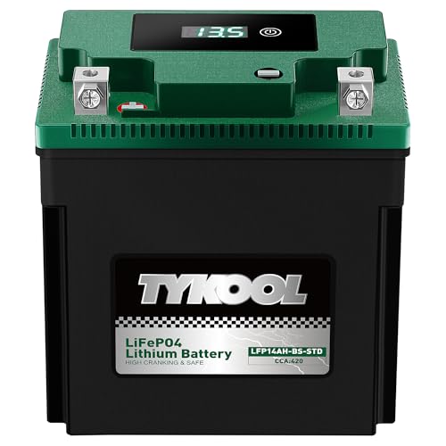 Image of TYKOOL YTX14AH-BS-STD, LiFePO4 Lithium Motorcycle Battery,12.8V 7Ah,420CCA,5X Longer Life,Digital Readout, Powersports Battery,Fits for ATV, UTV, Snow mobile,Polarity:[+ -]