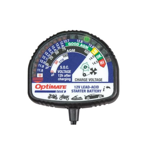 OptiMate Test TS130 – Tester Stato Carica 12V – Indicatore LED per Batterie Piombo AGM Gel Std 12,8V 13,2V Litio LiFePO4 – Connettore SAE Morsetti