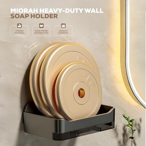 Image of MIORAH Soap Holder for Bathroom | Self Adhesive, No-Drill Holder with Drip Tray | 2 Hooks for Extra Storage