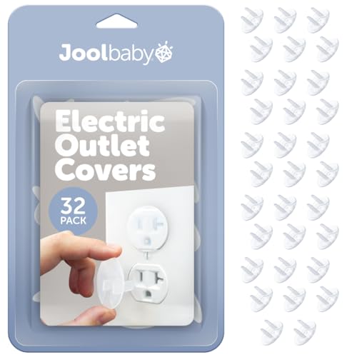 Jool Baby Outlet Covers (32 Pack) for Child Safety - Easy Adult Removal, Plug Protectors for Baby Proofing Electric Sockets - Transparent Design