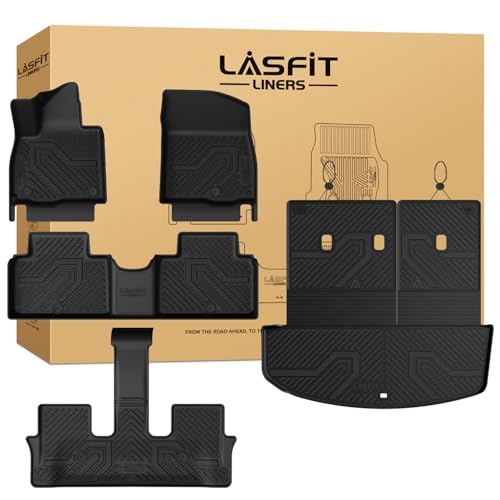 LASFIT Floor Mats & Backrest Mats & Cargo Mat for Hyundai Palisade 7/8 Seats 2026 (Only Fit Gas), All Weather TPE Custom Fit Floor Liners for Palisade Full Set Car Mats Accessoires, Black