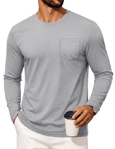 Image of Cotrasen Men's Long Sleeve Tee Shirts Cotton Crew Neck Pocket T Shirts Moisture Wicking Soft Casual Basic Tshirts