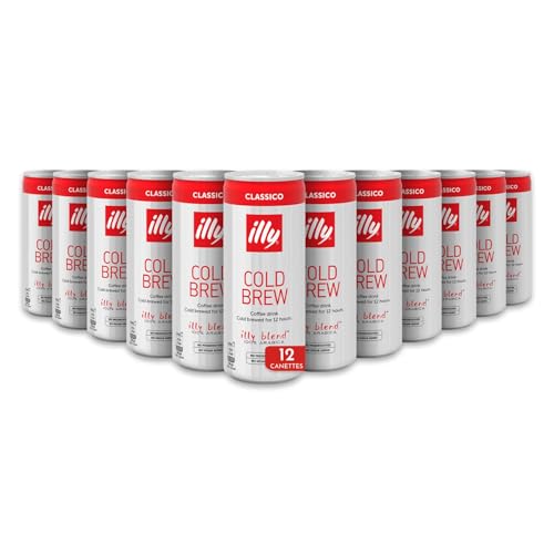 illy, Café Cold Brew Ready to Drink CLASSICO, 100% Arabica avec des Notes de Chocolat et de Caramel, Goût Frais et Naturellement Doux, Pack de 12 Canettes (12 x 250ml)