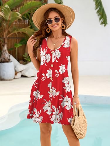 Image of BELAROI Summer Dresses for Women Beach Tshirt Sundress V Neck Casual Swing Tank Dress Swimsuit Cover Ups Pockets