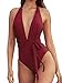 CUPSHE Femme Maillot de Bain 1 Pièce à Décolleté Plongeant Dos Croisé Swimsuit Maillot 1 Pièce Maillot Rouge XS