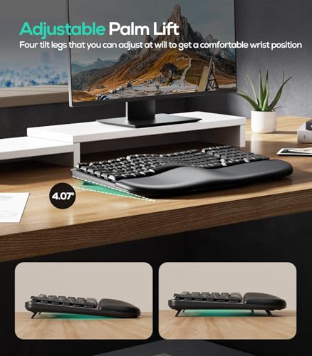 Nulea RT08 Wave Keys Wireless Ergonomic Keyboard with Cushioned Palm Rest, 2.4GHz Ergo Cordless USB Computer Keyboard, Comfortable Natural Typing, for Laptop, Mac, Windows Black - Image 6