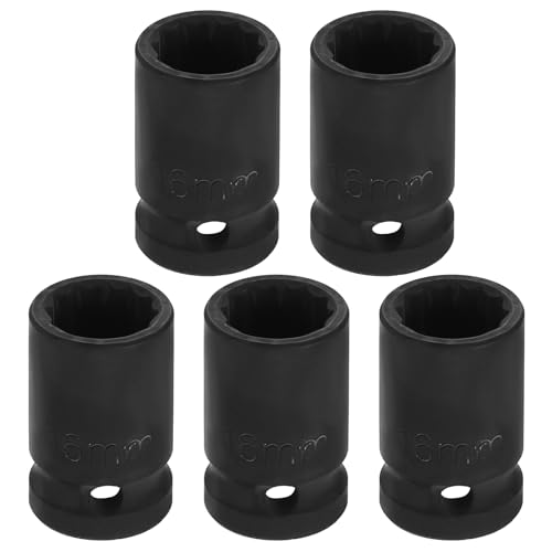 Image of HARFINGTON 5pcs 1 /2 inch Drive x 16mm Shallow Impact Socket 12-Point Metric CR-V Steel Spindle Nut Impact Flip Sleeve for Home Auto Nuts Bolts Repair
