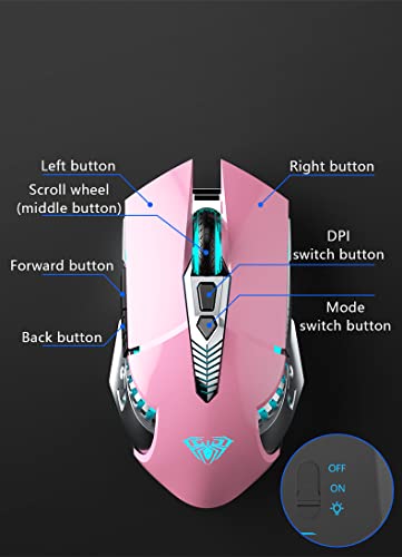 Pink Wireless Mouse, Rechargeable Bluetooth Gaming Mouse Multi Device (3-Mode:bt 5.0/3.0+2.4Ghz) With Side Buttons, Rgb Led Backlit, Usb Cordless Computer Mice For Laptop/Pc/Macbook Pro/Ipad (Pink) #TOP7