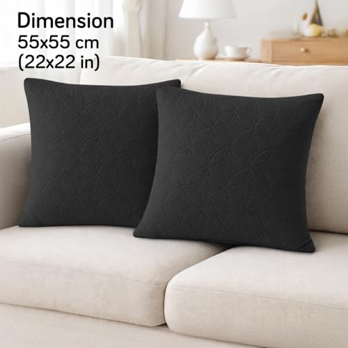 Image of HOKIPO 100% Leakproof Quilted Cushion Cover for Sofa 22x22 Inches, Set of 2, Jet Black (AR-6281-BLK*2)