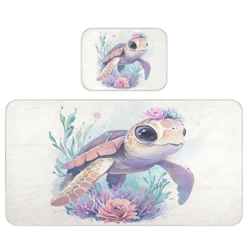 Bolaz Summer Sleeping Bed Pad, Cute Baby Seaturtle Cooling Mattress Set Breathable Bed Mat Ice Silk Mat + Pillow Cover for Toddler Boys Girls