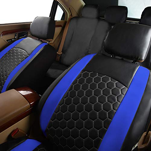 Flying Banner Car Seat Covers Full Set Faux Leather Embroidery Quality Sport Man Truck Airbag Compatible Rear Bench Split 40/60 50/50 60/40 Quilted 5Mm Thickness Spoonge (Blue Black, Full Set) #TOP6