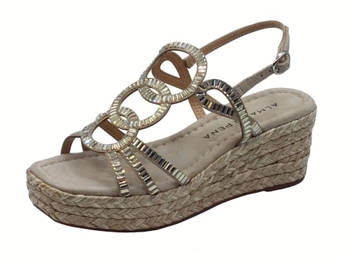Alma en Pena V2551454 Suede Vison Sandalias Elegantes para Mujer con Brillantes Plata Cuña Media, Suede Vison, 39 EU