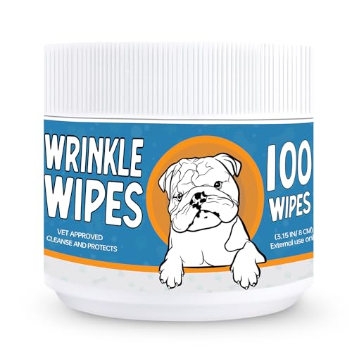 Bulldog Wrinkle Wipes for Dogs – Deodorizing & Soothing with Honeysuckle Extract – Non-Irritating, Cleans Wrinkles, Folds, Paws & Tail Pockets – for Bulldogs, Pugs & Frenchies (100 Count)