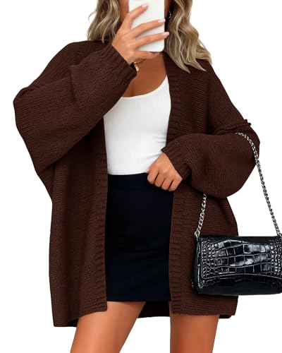 BTFBM Fall Cardigan Sweaters for Women Lightweight Casual Long Sleeve Ribbed Knit Sweater Solid Oversized Cardigans(Brown,Small)