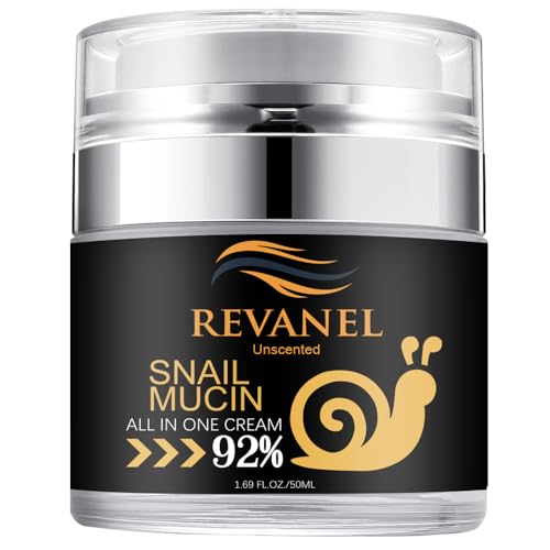REVANEL Snail Mucin 92% All-in-One Repairing Cream - Ultimate Hydrating & Healing Moisturizer for All Skin Types, Korean Skincare, Facial Cream, Anti-Aging, Soothing, Unscented, 50ml (1.69 fl oz)