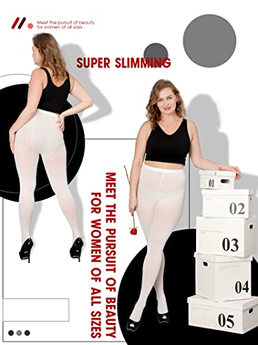 Image of DancMolly Plus Size Tights for Women, Control Top Semi Opaque Nylon Pantyhose High Waist