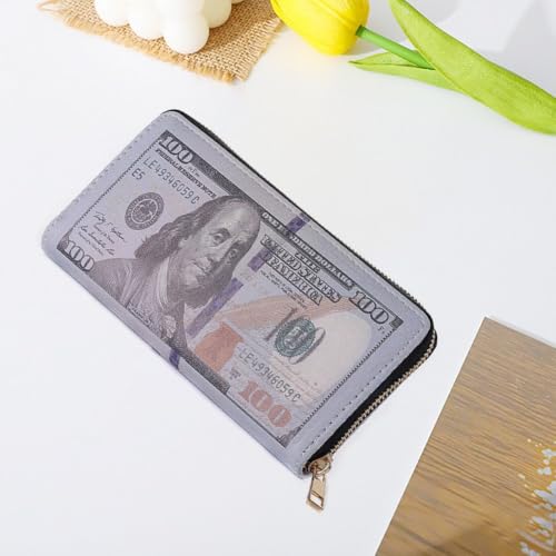 Funny Money Printed Leather Wallet, Cute Cash Coin Pocket Credit Card Holder with Zipper Coin Purse for Women Men4