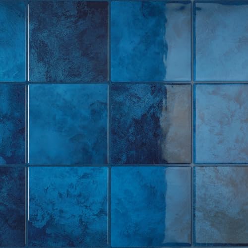 CRE8TIVE Credence Adhesive pour Cuisine Marbre Bleu Carrelage Adhesif Mural Salle de Bain Dalle PVC Adhesive Murale Mosaïque Carré Carreaux Adhesif Cuisine...