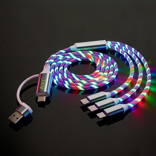 Image of AYI 6 in 1 USB LED Charging Cable, 39in Dynamic Flowing Light Cord, Flexible PVC Tangle-Free Wire, Smart Chip with Trickle Charge, Universal Data Sync Cable for Phones, Tablets, and More, Colorful.