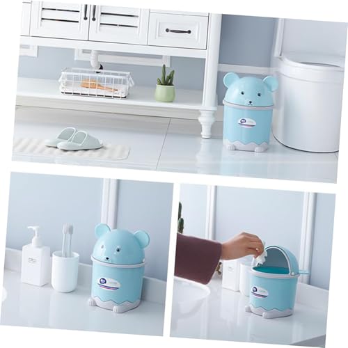 Caneca de basura de escritorio azul pequeño con tapa miniatura 6