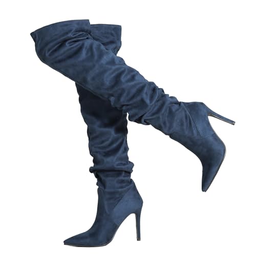 Ceciloroda Femmes's Thigh Bottes Hautes Blue Slouchy...