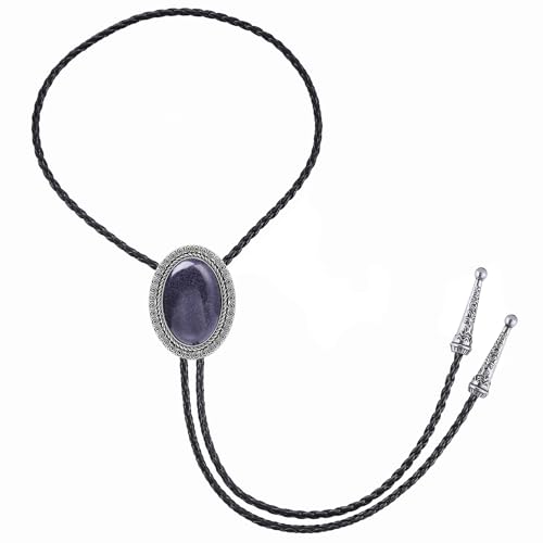 Image of Jeilwiy Bolo Tie for Men Real Stone Westwern Cowboy Ties Silver Bolos Women Leather Necktie Gift for Birthday Christmas
