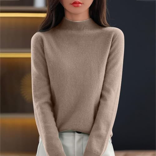 Cashmere Sweaters for Women Long Sleeve Mock Neck Knitted Tops Warm Soft Wool Blend Lightweight Pullover Sweater3