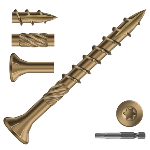 Image of #8 x 1-5 /8 inch Deck Screws (136Pcs) 1lb. Carbon Steel, Yellow, Flat Head, Rust Resistant epoxy Coated, with T25 Star Bit