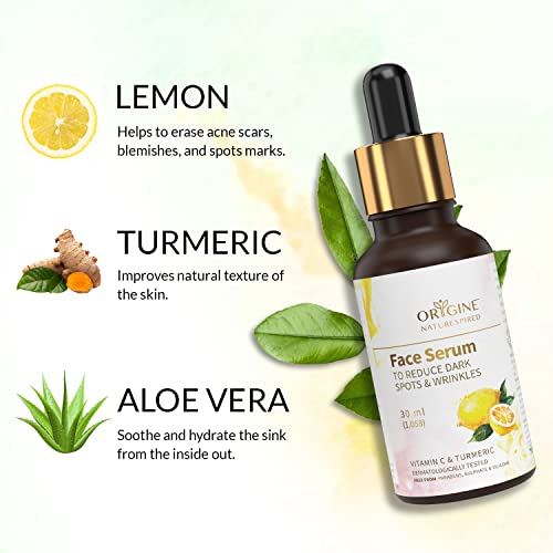 Image of Vitamin C Face Serum to Reduce Dark Spots & Wrinkles | Natural Serum For Glowing Face | Naturally Blended With Lemon, Turmeric, And Aloe Vera | Vitamin C Booster Serum, 30ml